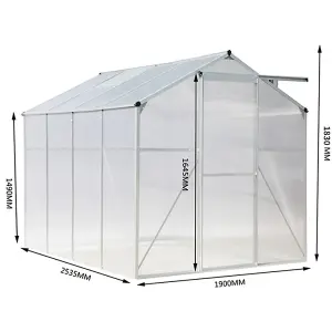 Polycarbonate Greenhouse Aluminium Frame Walk In Garden Green House,Silver 8x6 ft