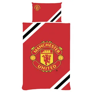 Manchester United FC Core Stripe Duvet Cover Set Red/Yellow/Black (Single)