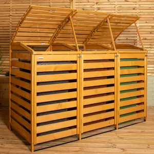 1.99m x 1.25m Large Wooden Outdoor Garden Triple Wheelie Bin Store Storage for 3 Bins