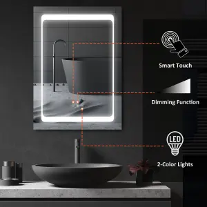 kleankin LED Lighted Bathroom Mirror Cabinet W/ LED Lights Shelves Wall-mounted