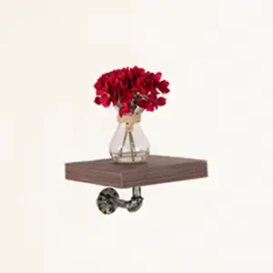 240mm loft wall shelf kit, walnut effect with pipe design brackets