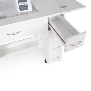 Alice Fold-out Sewing Cabinet with Drawers in Ash White