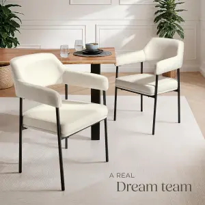 armchair Doé, upholstered, steel legs - velvet look off-white