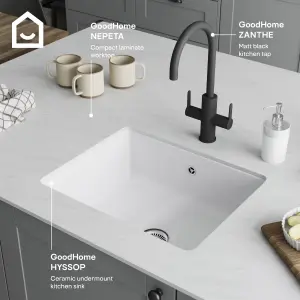 GoodHome Hyssop White Ceramic 1 Bowl Kitchen sink 460mm x 565mm