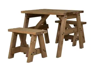 Victoria Space Saving Picnic Table Benches Set (3ft, Rustic brown)