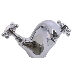 Rinse Bathrooms Traditional Victorian Monobloc Basin Mixer Tap Vintage Chrome Dual Cross Handle Bathroom Faucet