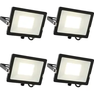 4 PACK Outdoor Waterproof LED Floodlight - 50W Cool White LED - Matt Black