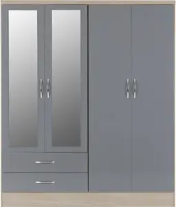 Cascio 4 Door Wardrobe Zipcode Design Finish: Grey Gloss/Light Oak Effect Veneer