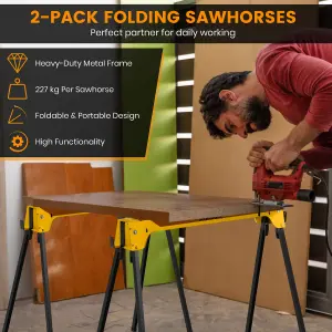 Costway 2 Pack Folding Sawhorses Lightweight & Portable Workbench Tool Stands w/ Handle No Assembly