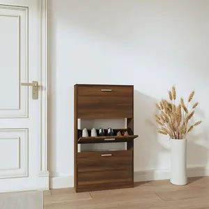 Berkfield Shoe Cabinet Brown Oak 59x17x108 cm Engineered Wood