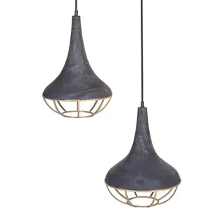 2 Light Mango Wood Pendant Lamp Black and Brass BAGMATI