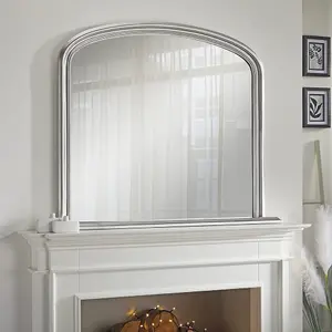 Overmantle Mirror Osborne Arched Shape with Silver Frame- H 94cm x W 119cm x D 4cm for Hanging Above the Fireplace, Dressing Table