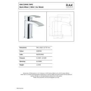 RAK Curve Polished Chrome Modern Basin Cloakroom Sink Mixer Tap Solid Brass