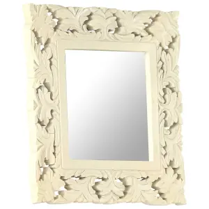 Berkfield Hand Carved Mirror White 50x50 cm Solid Mango Wood