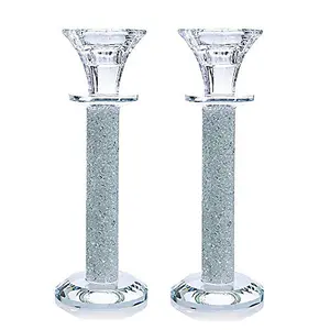 London Boutique Tea light Dinner Candle Holder Set 2 Crystal Studs Filled Decorative Gift Present in Gift Box