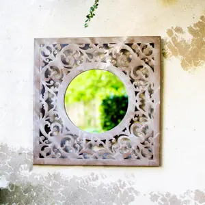 La Hacienda Aston & Wold Antique White Square Framed Garden mirror 600mm x 600mm