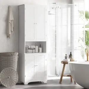 HOMCOM 183x60cm Tall Freestanding Bathroom Cabinet Retro 3 Compartments White