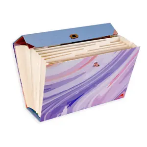 Purple Abstract 19 Pocket Expanding Box File with Rose Gold Handle & Closure - A4 Document Paper Holder Filling Organiser Folder