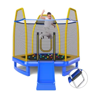 Costway 7FT Kids Trampoline Toddler Fitness Jumper Safety Enclosure Ladder With Slide