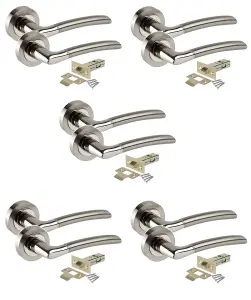 Golden Grace 5 Sets Indiana Style Chrome Door Handles on Rose Dual Finish Lever 64mm Latch