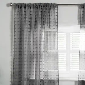 Textured Voile Net Curtains Pair 2 Window Panels Slot Top Set 55", Charcoal