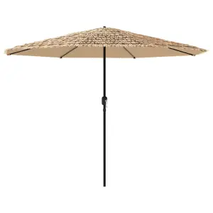 Berkfield Garden Parasol with LEDs and Steel Pole Brown 388x388x248 cm