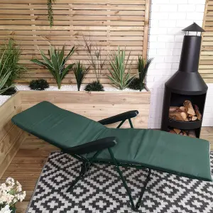 Padded Outdoor Garden Patio Recliner or Sun Lounger in Plain Green