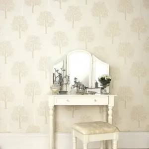 Holden Décor Opus Ornella Cream Metallic effect Tree Embossed Wallpaper Sample