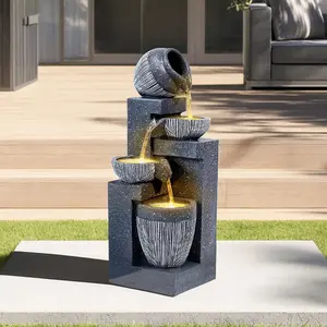 Outdoor Garden LED Water Fountain Water Feature Tiered Rockery Decor with Pump Solar Power