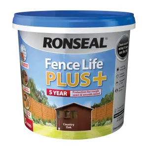 Ronseal Fence Life Plus Country oak Matt Exterior Wood paint, 5L Tub