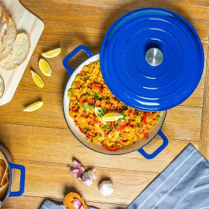 Argon Tableware - Cast Iron Shallow Casserole Dish - 2.3 Litre - Midnight Blue