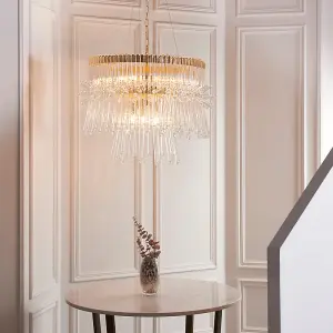 Gold Plated Ceiling Chandelier - Glass Detailing - 9 Bulb Pendant Light Fitting