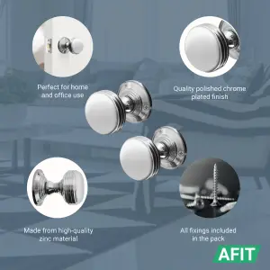 AFIT Lined Door Knobs Polished Chrome - 1 Pair of Mortice Knobs (55mm) for Internal Doors