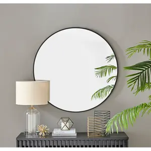 Alcantera Round Metal Frame Wall Mirror Simple and Elegant Modern Design Black / 100cm H x 100cm W