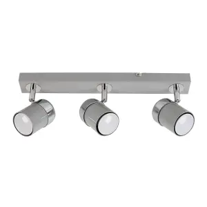 ValueLights Rosie 3 Way Adjustable Gloss Grey and Silver Chrome Straight Bar Ceiling Spotlight Fitting