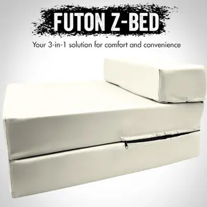 Fold Out Single Z Bed Futon Sofa Chair Mattress - Cream