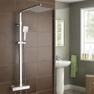 Nes Home Sqaure Exposed Thermostatic Kit, Ultra Thin Head Shower Mixer, handheld With Slide Rail Set Chrome