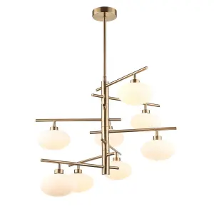 Luminosa Modern Hanging Pendant Brass 8 Light  with White Shade, G9