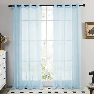 Deconovo Soild Eyelet Semi Transparent Net Curtains Voile Curtains Decorative Sheer Curtans 55 x 72 Inch Sky Blue 2 Panels