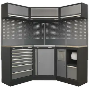 All-in-One 1.6m Garage Corner Storage System - Modular - Stainless Steel Worktop