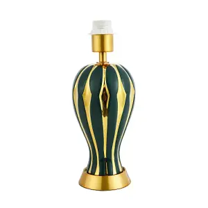 Traditional Glossy Navy Forest Green and Polished Gold Ceramic Table Lamp Base