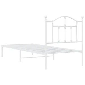 Berkfield Metal Bed Frame with Headboard White 90x190 cm