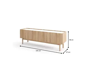 Elegant Boho TV Cabinet W1440mm H480mm D370mm - Oak Riviera & White Marble Finish for Modern Living Spaces