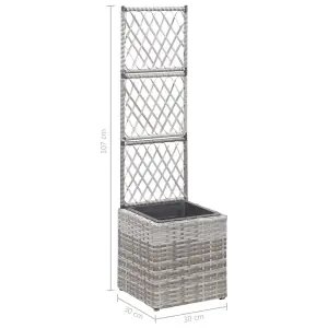 Berkfield Trellis Raised Bed with 1 Pot 30x30x107 cm Poly Rattan Grey