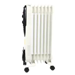 EMtronics 7 Fin Oil Filled Portable Heater Radiator with Thermostat - White