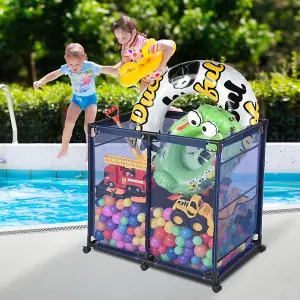 Pool Storage Mesh Bin with Wheels Laundry Hamper Metal,PP&Fabric