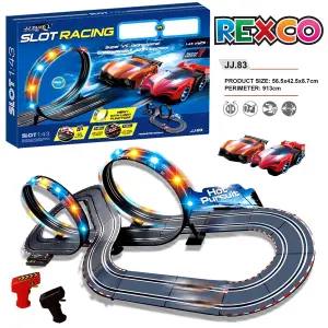 Large Remote Control Light Up Slot Car Racing Track Set Childrens Toy Game JJ83