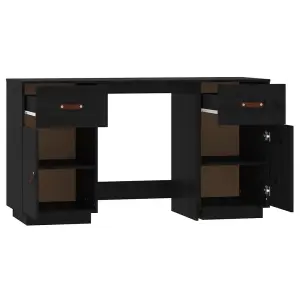 Berkfield Desk with Cabinets Black 135x50x75 cm Solid Wood Pine