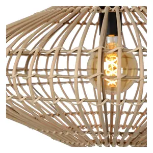 Lucide Magali Scandinavian Rattan Pendant Light 56cm - 1xE27 - Light Wood