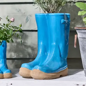 Bright Blue Boots Large Ceramic Planter Indoor Outdoor Flower Pot Garden Planter